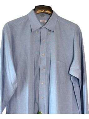 Izod Men's Blue Micro Gingham Dress Shirt Size 17 35/36 Tall Regular Fit